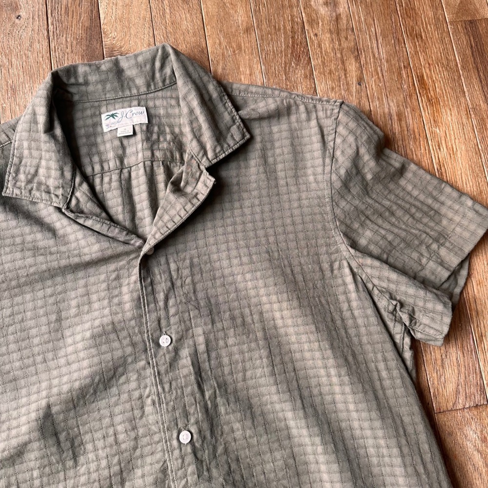 J.Crew Seersucker Camp Collar Button‎ Down Shirt Mens S Textured Brown Modern
